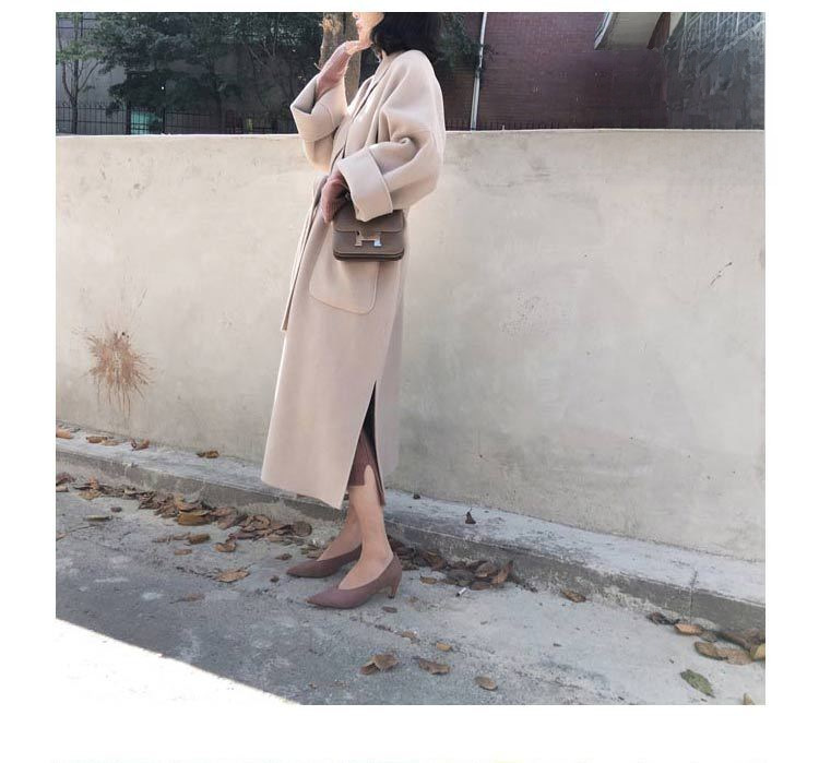 Płaszcz wełniany w stylu Hepburn, średniej długości, jesień i zima 2024 Nowy koreański styl, popularny, dwustronny, gruby płaszcz wełniany dla kobiet_voghion.com