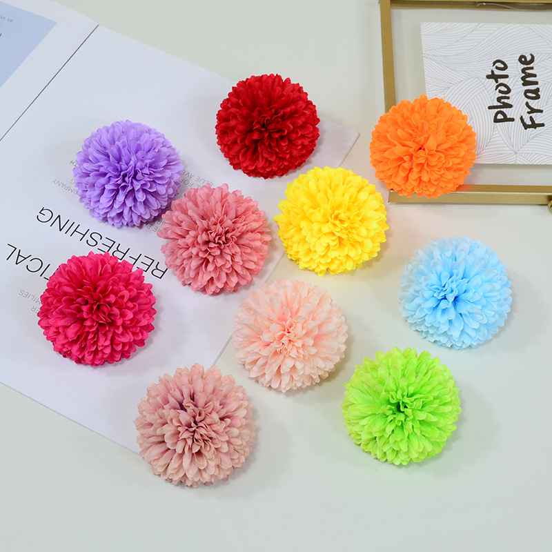 刺球仿真花朵小乒乓菊花头批发婚礼路引装饰绢花门前花环插花球菊