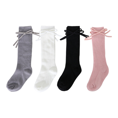 Spring and Autumn New Girls Bow Mid-Tube Socks Combed Cotton Socks Cute Pile Socks Children's Bottoming Socks Wholesale