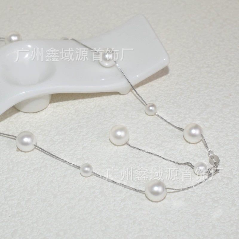 Sophisticated necklace from pearl, small design chain, silver 925 sample
