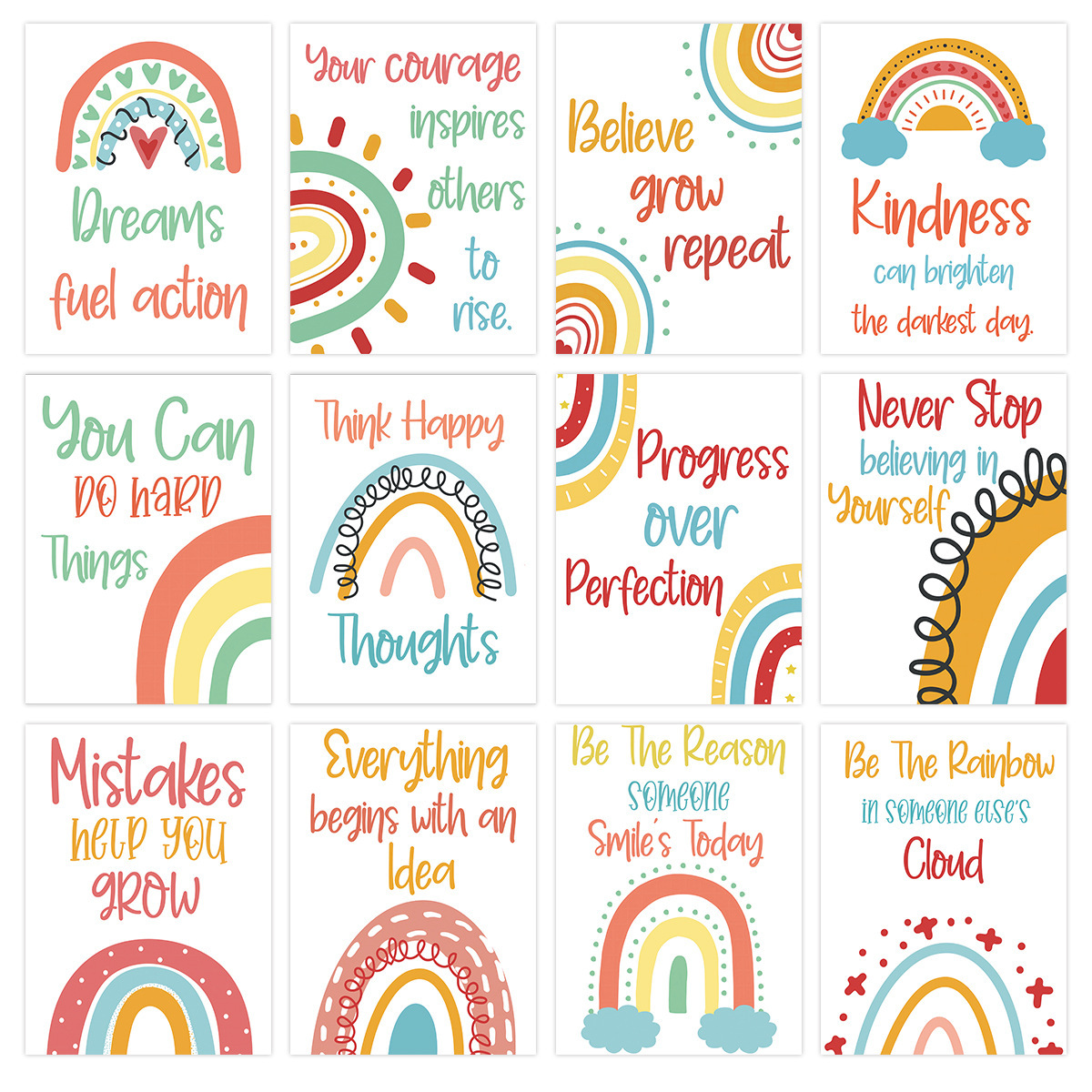 12张心理健康海报励志短语墙贴海报寝室装饰文字拼接画墙面装饰画