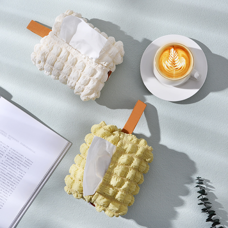 泡泡纸巾盒泡芙格布艺抽纸盒卫生间沙发挂式网红餐巾纸收纳袋子