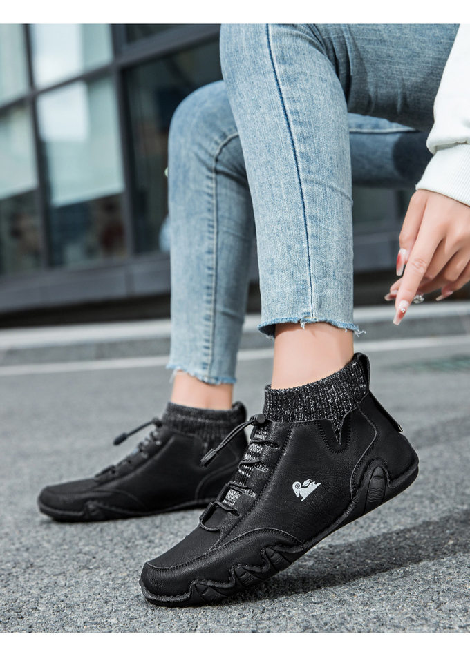 Bốt Martin cổ cao LDECK cổ vừa, thun co giãn, đế bằng, form unisex — C8007 kaki, C8007 màu xám, C8007 màu đen, C8007 đen M (kiểu lót nhung) chi tiết 22