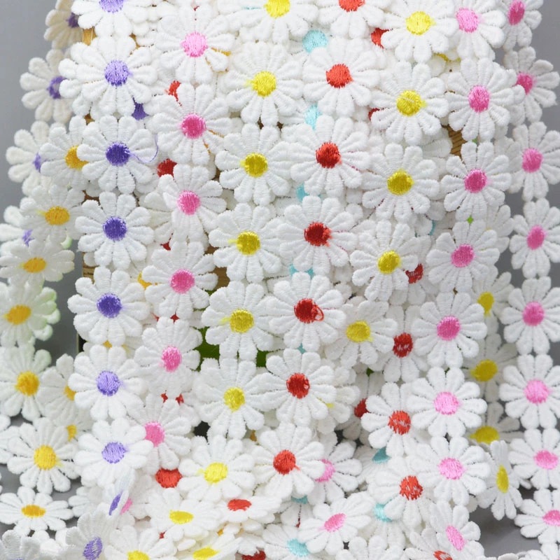现货供应2.5cm黄色小雏菊水溶花边头饰贴花diy服装辅料花边 Lace