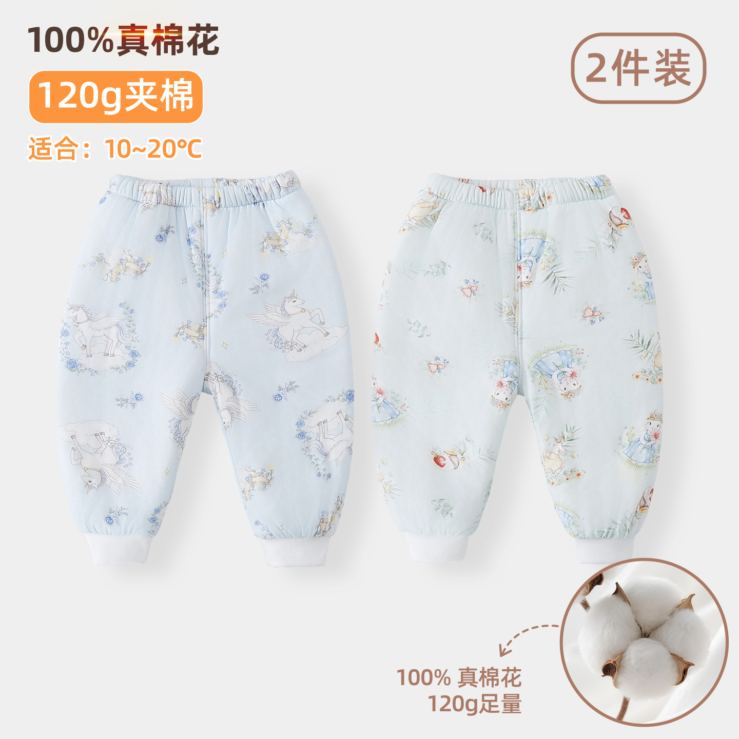 【2-Pack】Baby Thickened Cotton Pants, Warm Single Pants for Autumn and Winter, Soft and Comfortable