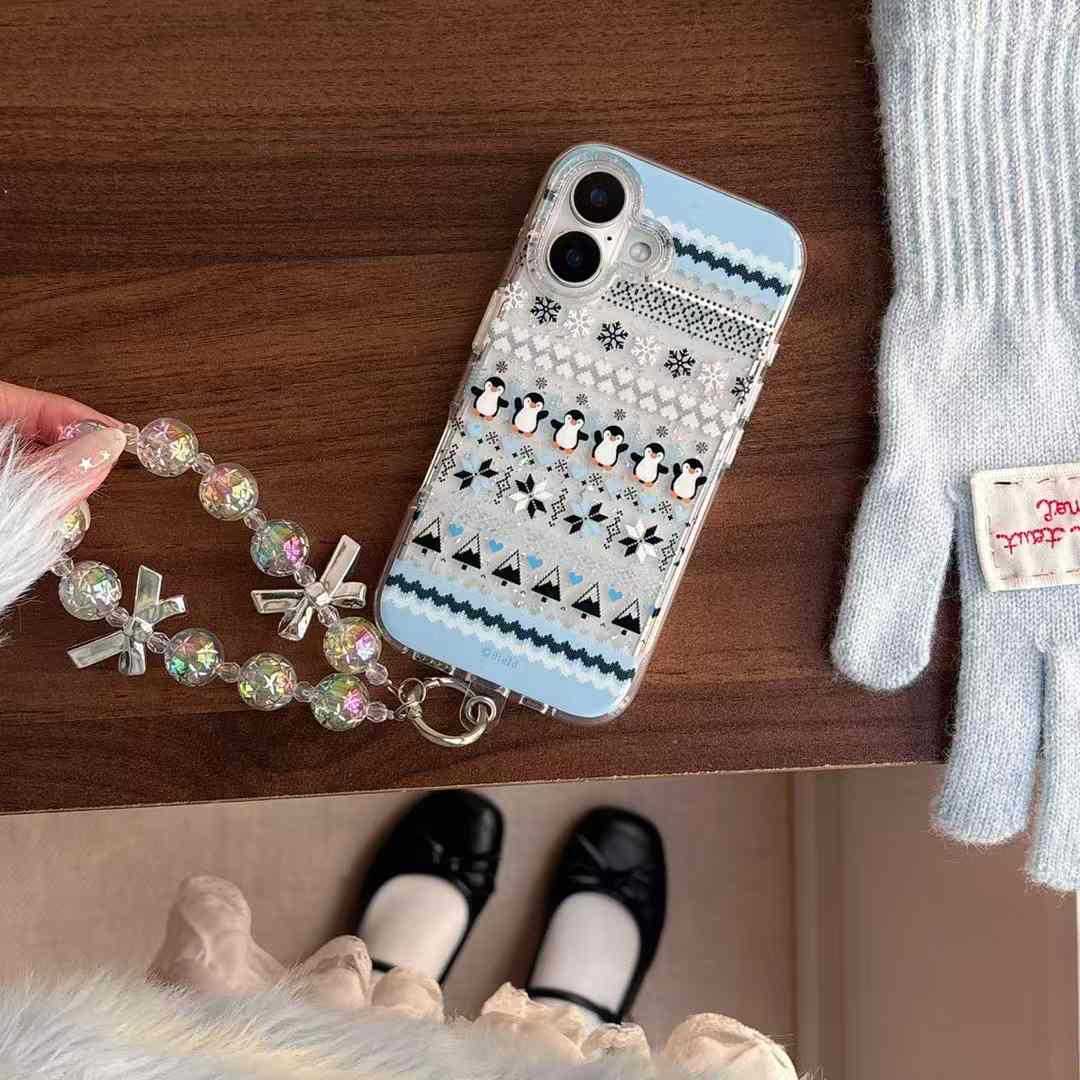 Ins lindo copo de nieve pequeño pingüino adecuado 16ProMax funda para teléfono móvil 14 Apple 15 femenino 13 cadena iphone16P