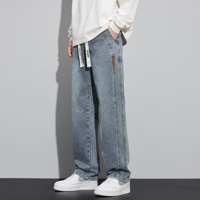 Vaqueros retro rectos holgados marca de marea de pierna ancha 2024 primavera y otoño americano calle alta todo fósforo pantalones largos casuales hombres