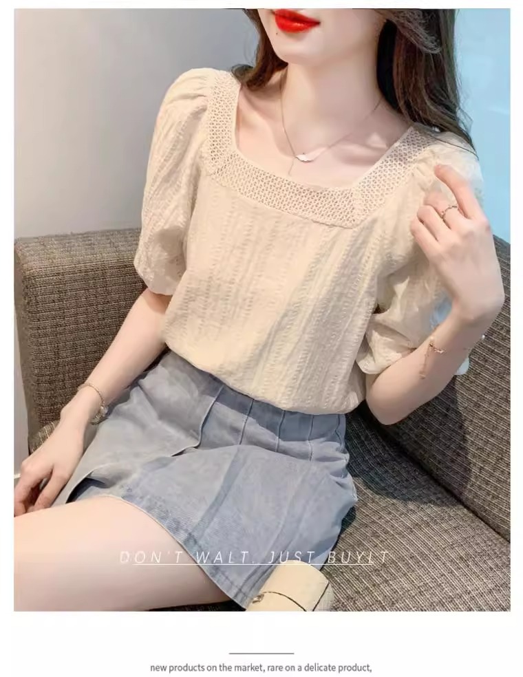 Áo sơ mi voan ngắn tay kiểu Pháp che bụng tôn dáng nữ — Màu mơ chi tiết 12