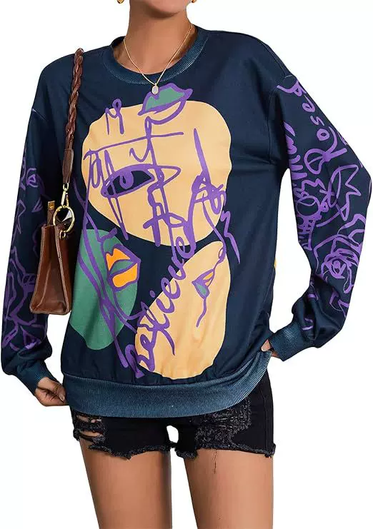2025独立站亚马逊欧美3D数码印花女款圆领长袖卫衣时尚百搭