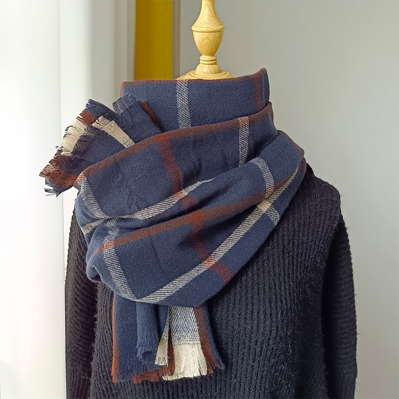 Unisex Plaid sjaal dames mode temperament elegante sjaal verdikt warm dubbel buiten_voghion.com