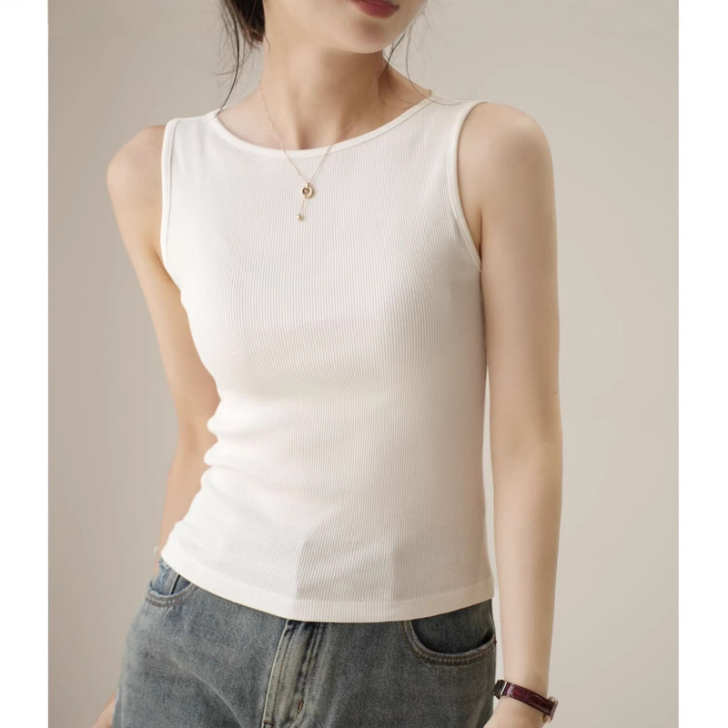 Factory Direct Sale Summer New Ribbed Versatile Tank Top Slim Fit Sleeveless Bodycon Top Slimming Off-Shoulder Top Trendy