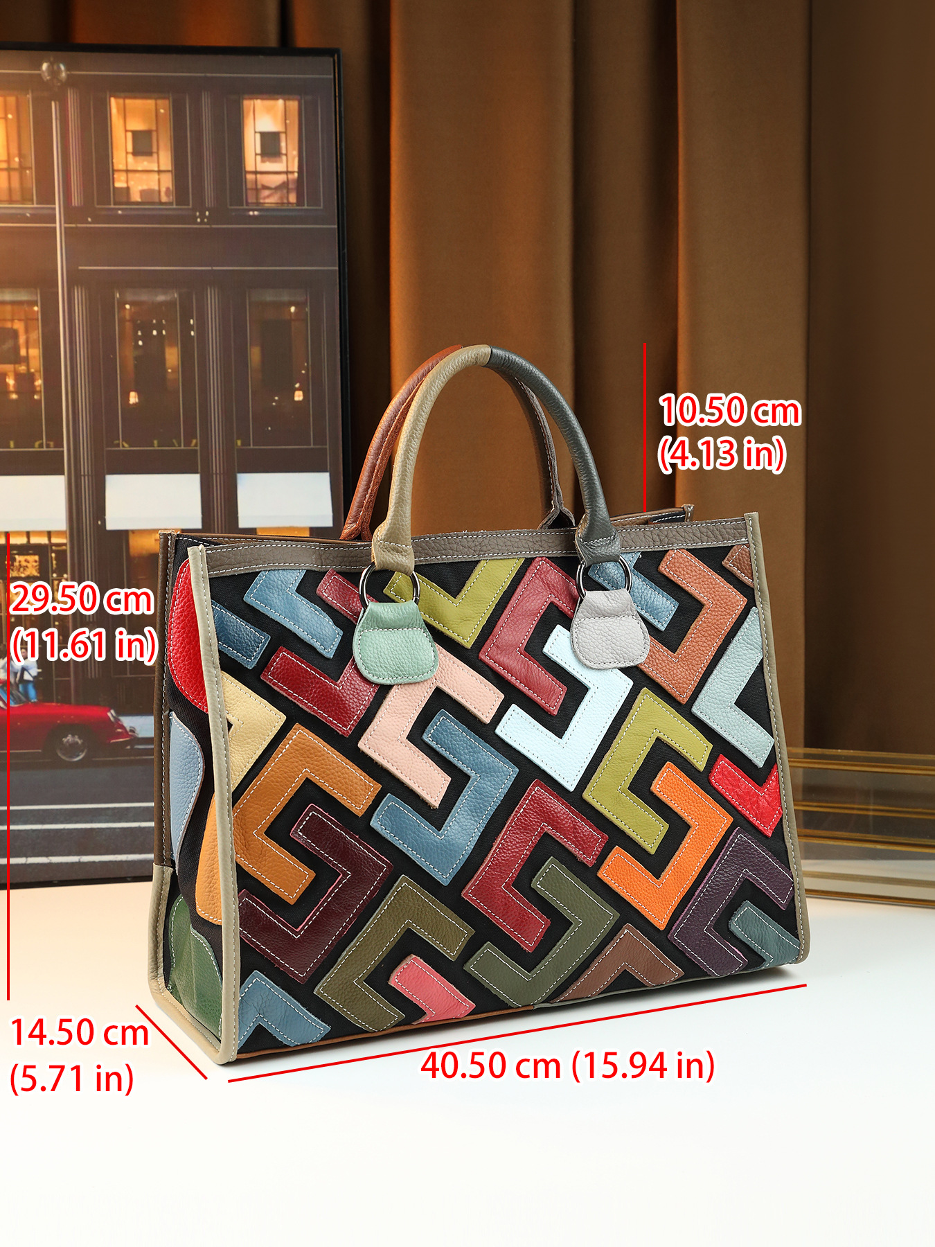 Retro Genuine Leather Handbag Large Capacity Women's Letter Bag_voghion.com