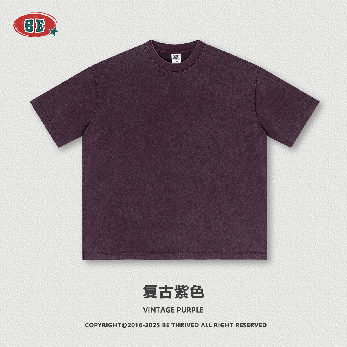 BE ropa de hombre | 2025 verano marca de moda americana oversize batik de manga corta retro 285G camiseta lavada de algodón puro hombre