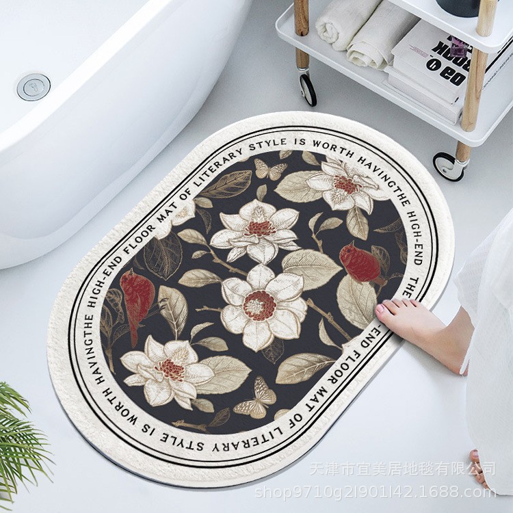 Francés retro oval barro de diatomeas estera suave baño Baño absorbente piso estera antideslizante estera del pie estera de la puerta de secado rápido