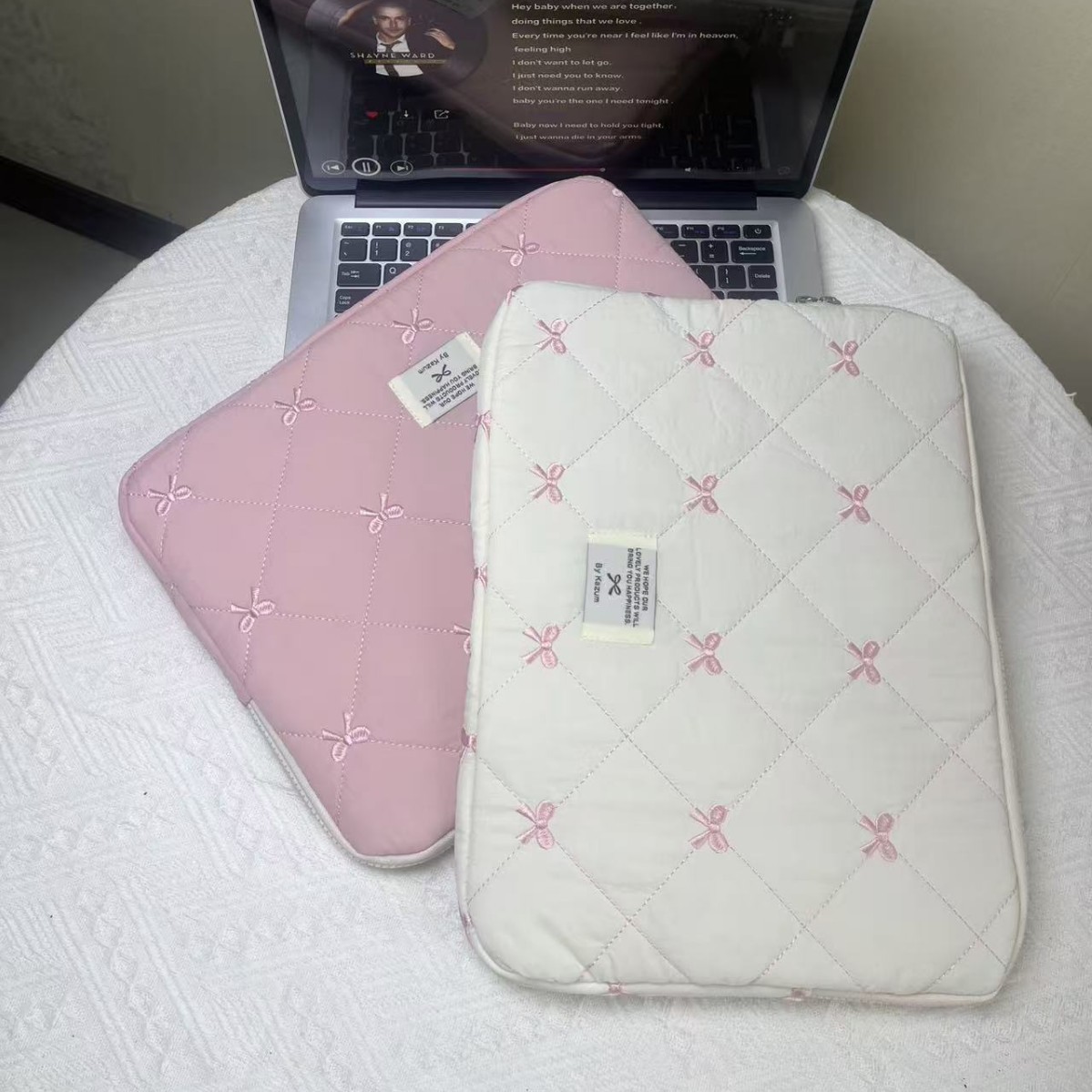 Korean-Style Solid Color Bowknot Embroidery Niche iPad 11inch Air Inner Sleeve Bag 14inch Laptop Storage Bag