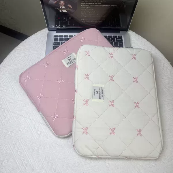 Korean-Style Solid Color Bowknot Embroidery Niche iPad 11inch Air Inner Sleeve Bag 14inch Laptop Storage Bag