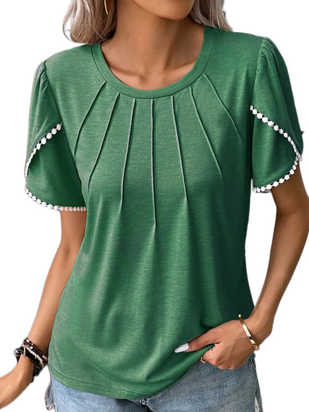 Summer solid T-shirt with a round collar