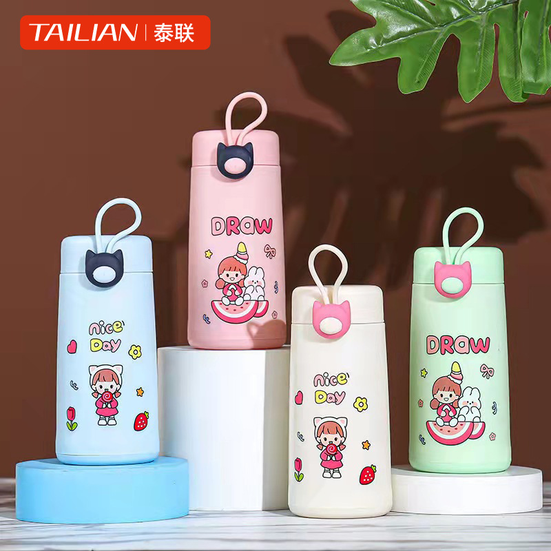 cute portable glass water cup push activity gift cup rope holding advertising cup printed logo double insulation plastic glass cup