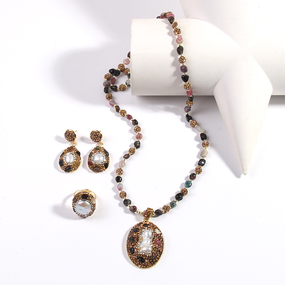 80g Weight Rhinestones Inlay Material Jewelry Set Classification Jewelry Set Quantity Holiday Occasion natural stone Material Geometric Pattern Women's Gender Inlay Design Vintage Style Style Vintage Style Geometric Natural Stone Rhinestones Jewelry Set In Bulk 14