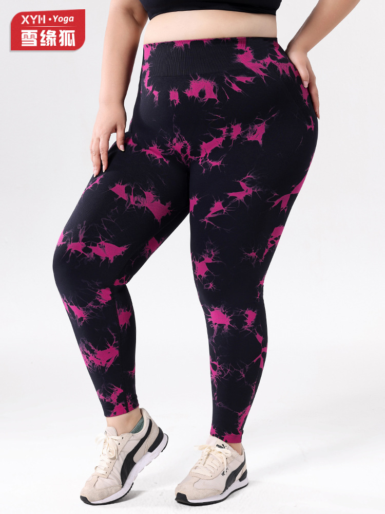 Europa y los Estados Unidos de tamaño grande atado teñido pantalones de calzada de mujer cintura alta abdominal ajustado pantalones deportivos de cadera de miel de melocotón para correr pantalones de fitness