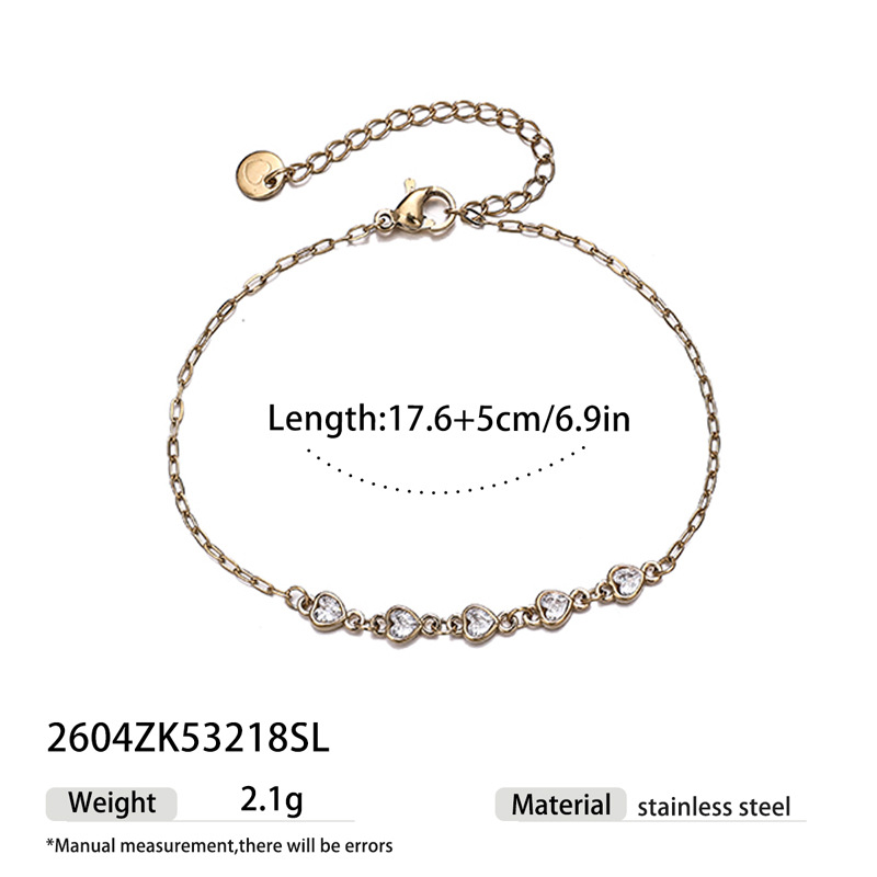 Tina Europa y los Estados Unidos acero inoxidable transfronterizo simple universal vacío electrodeposición diamante amor pulsera de zirconio color joyas de nicho para mujeres