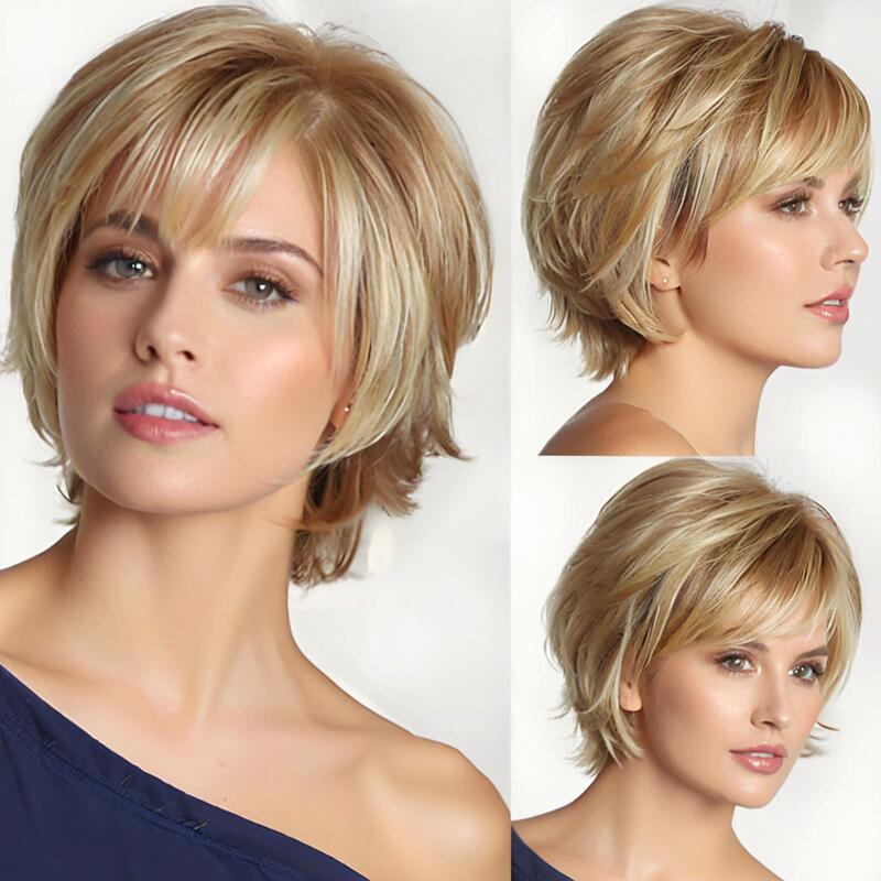 Cross-Border Wig European and American Women's Short Straight Hair Light Golden Curly Short Hair Women's Foreign Trade Fashion Wig High Temperature Silk Full Headgear Cross-Border Wig European and American Women's Short Straight Hair Light Golden Curly Short Hair Women's Foreign Trade Fashion Wig High Temperature Silk Full Headgear