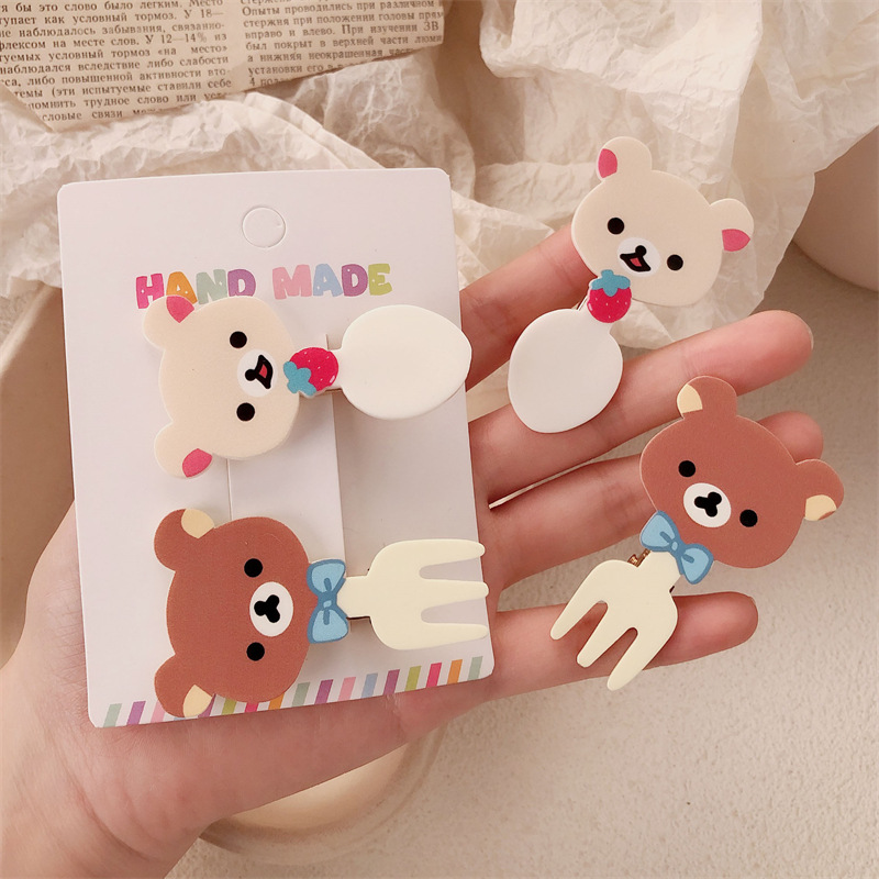 Hermoso tenedor osos pinzas de cabello cuchara de corazón de niña oso pinza de boca de pato creativo viento caricatura para mujeres pinzas de cabello al por mayor