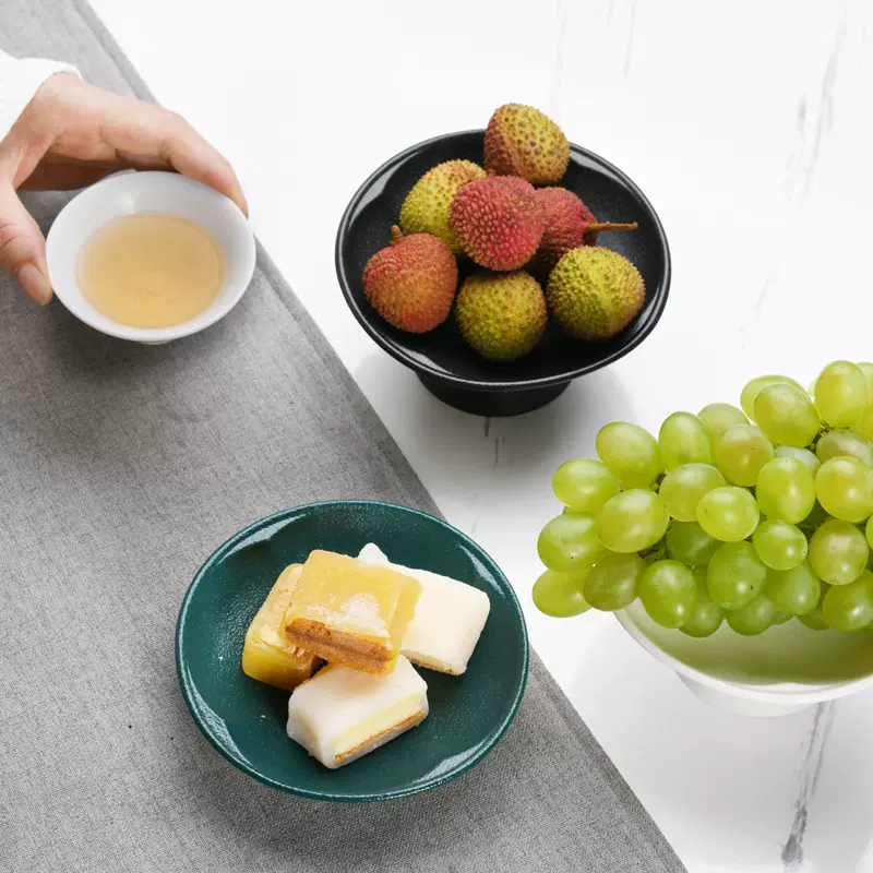 围炉煮茶果盘磨砂陶瓷点心碟下午茶点零食盘甜品圆盘轻奢KTV酒吧