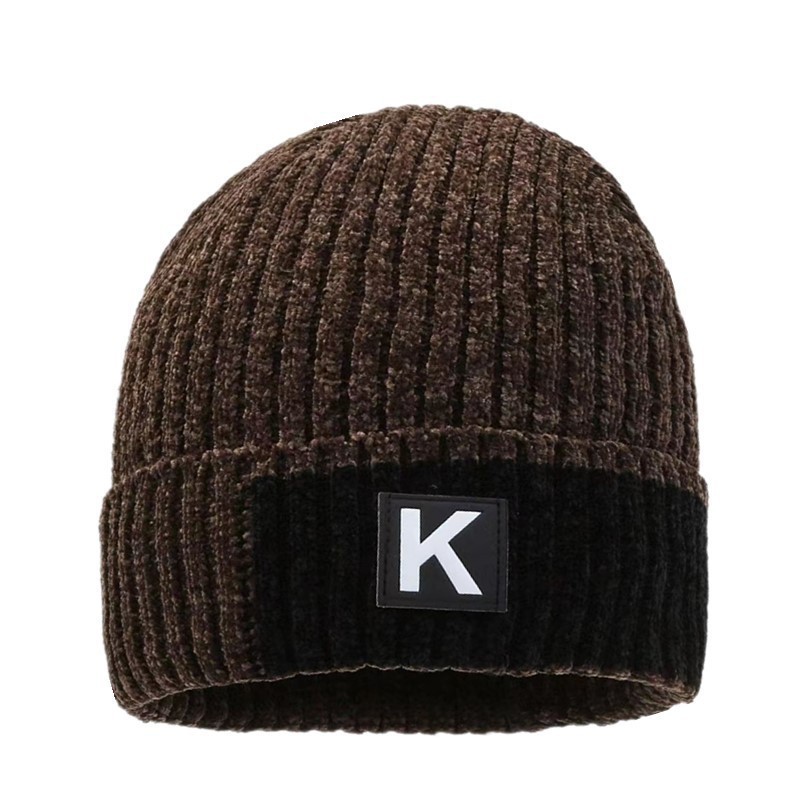 Cappello invernale da uomo in maglia calda con fodera in pile, cappello da ciclista spesso, cappello da esterno in lana ciniglia_voghion.com