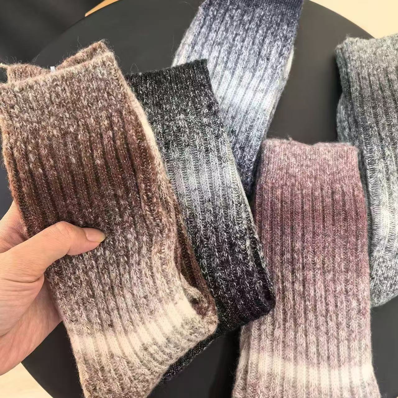 Woolen demi-season solid color cashmere keep warm socks
