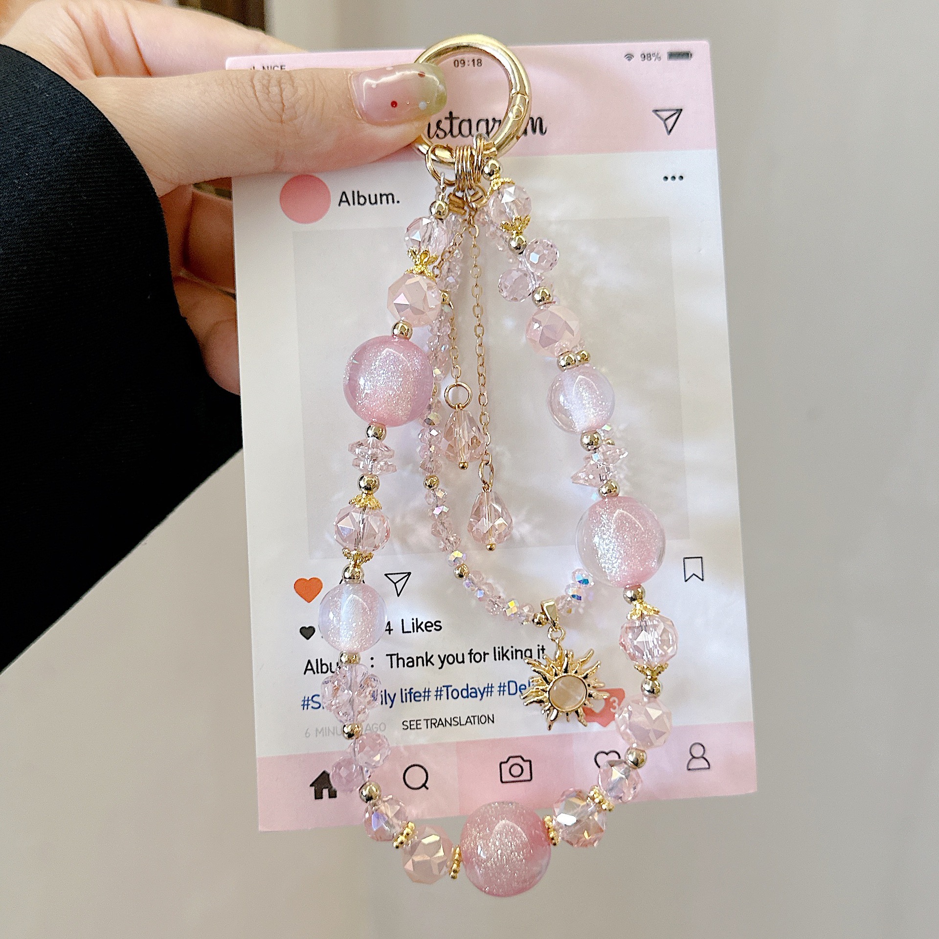 Cadena de colgar para teléfono móvil de alta gama hecha a mano de boutique, cadena de colgar giratoria de margarita pequeña, cordón para teléfono móvil de moda, cadena corta/colgante