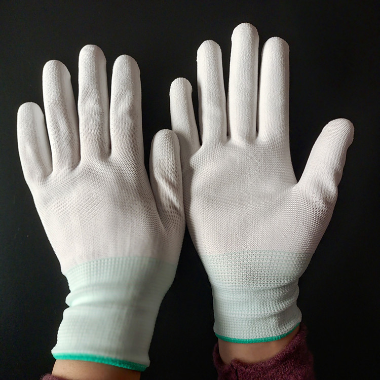 PU涂掌手套涂指手套白色涂层图指尼龙手套防静电包装手套