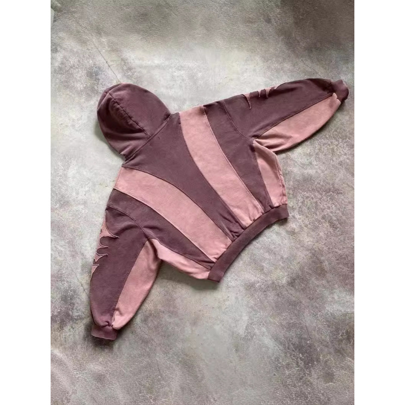 Y2K Patchwork Hoodie – Heavyweight 3D Graphic Pullover With Oversized Fit (S-2XL, Unisex Streetwear In Wine/Black/Pink)_voghion.com