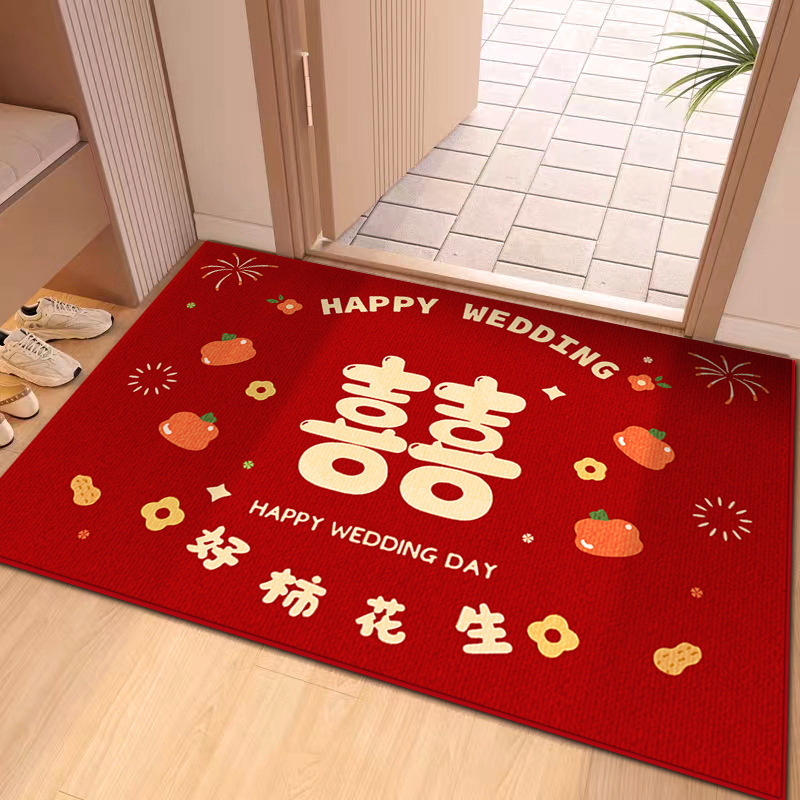 中国式の赤い喜慶紅のドアは家庭用の結婚部屋の装飾の水晶の絨毯のマットを敷きます。|undefined