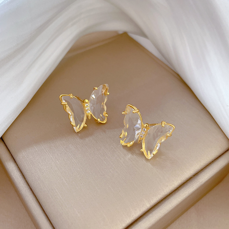 Titan Stahl Kupfer Elegant Inlay Schmetterling Künstlicher Kristall Ohrringe Halskette display picture 7