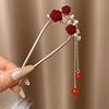 Red Chinese hairpin from pearl, hairpins, retro hair accessory, hairgrip, internet celebrity, flowered, simple and elegant design