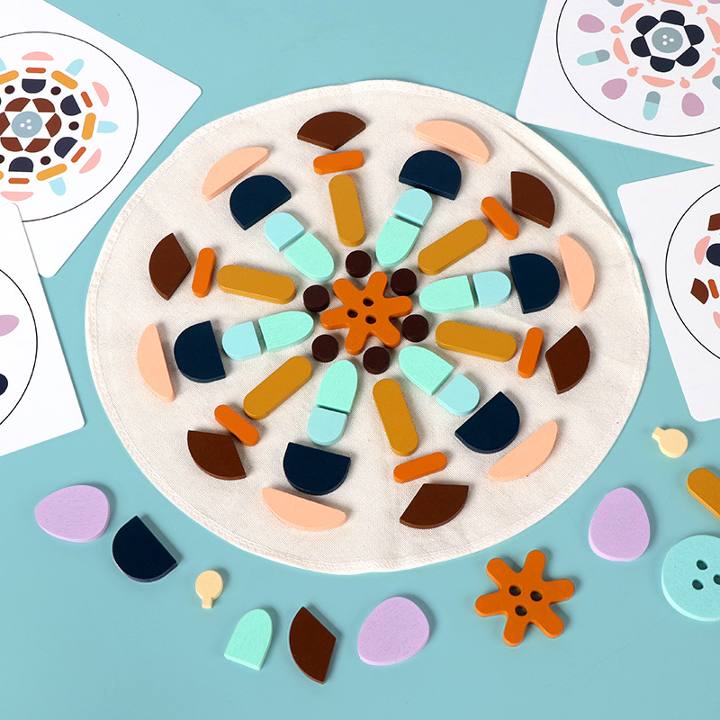 Cross-Border New Products Hot Selling Kidsren's Educational Geometry Puzzle Game Wooden Building Block Combination Toys Color Recognition Toys