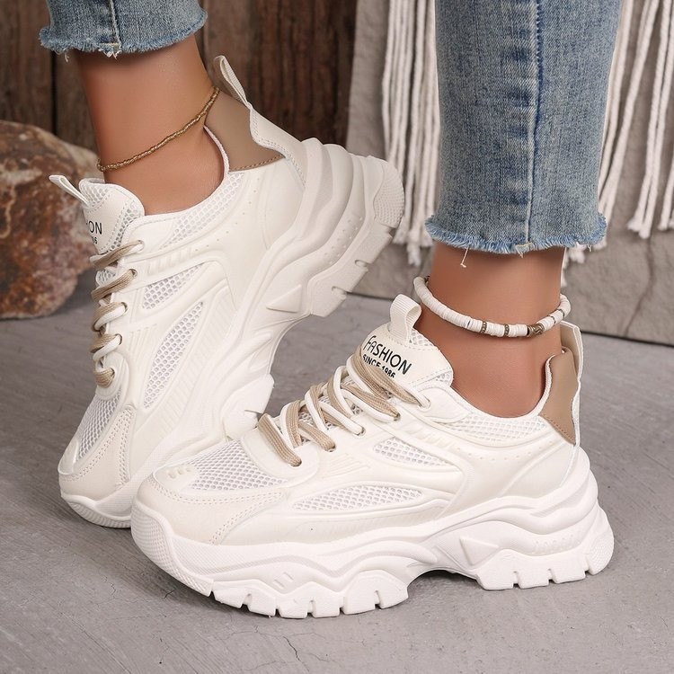 2024 Spring and Summer Mesh Breathable Fashion Torre Shoes Thick Sole Increased Casual Shoes Foreign Trade plus size Sports White Shoes for Women
