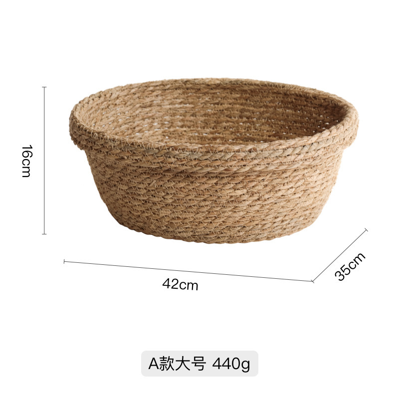 Cesta de almacenamiento doméstica tela de paja cesta de almacenamiento portátil estilo pastoral residencial artesanal tela de caña snack juguetes cesto de almacenamiento