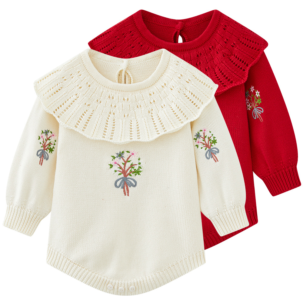 Primavera y otoño set de bolsas de tejido bebés algodón hembra princesa suéter unido vestido de invierno de 100 días