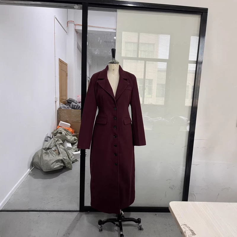 2025 Winter New Cross-Border Style Elegant Solid Color Lapel Tie Long-Sleeve Long Wool Coat Real Shot Women's Fashion 2025 Winter New Cross-Border Style Elegant Solid Color Lapel Tie Long-Sleeve Long Wool Coat Real Shot Women's Fashion