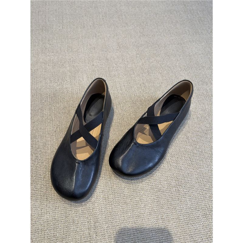 Stylish and Attractive~ Genuine Leather Round-Toe Cross-Strap Ballet Flats for Women, Fashionable and Versatile Flat Shoes Stylish and Attractive~ Genuine Leather Round-Toe Cross-Strap Ballet Flats for Women, Fashionable and Versatile Flat Shoes