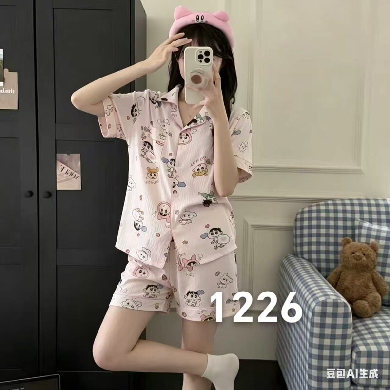 Cloud Cotton Pajamas, Popular on Douyin Live Streaming, Printed Home Wear, High Aesthetic Short-Sleeve Shorts Two-Piece Set, Packaged 2026 Cloud Cotton Pajamas, Popular on Douyin Live Streaming, Printed Home Wear, High Aesthetic Short-Sleeve Shorts Two-Piece Set, Packaged 2026