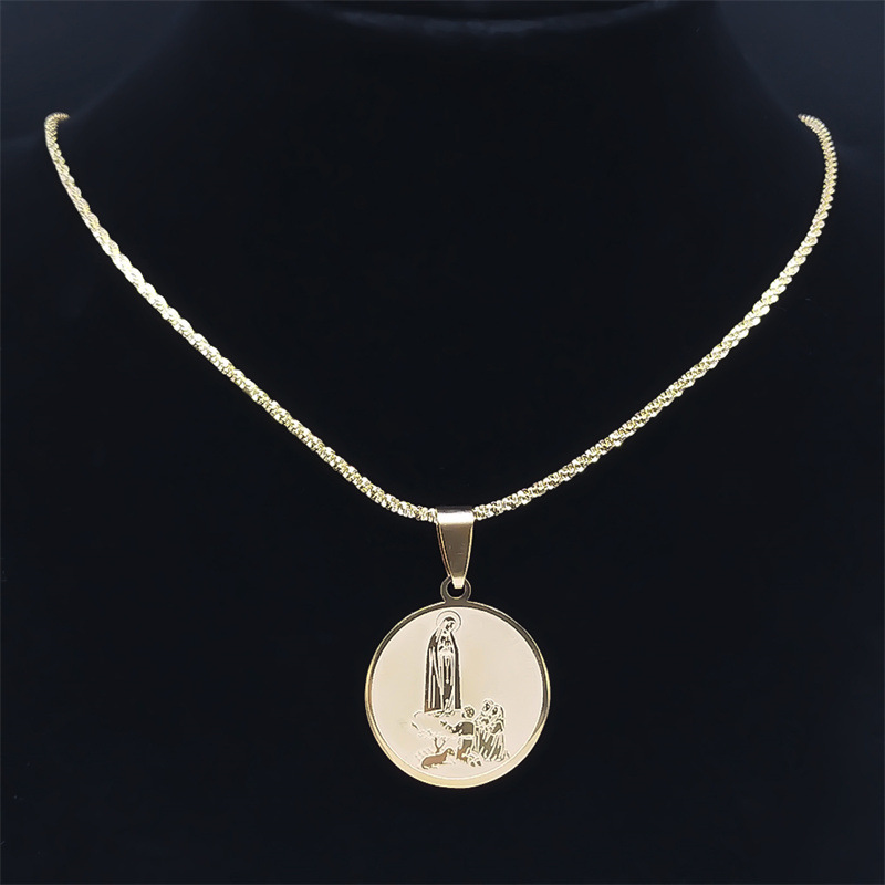 Gold Virgin Mary Pendant Necklace