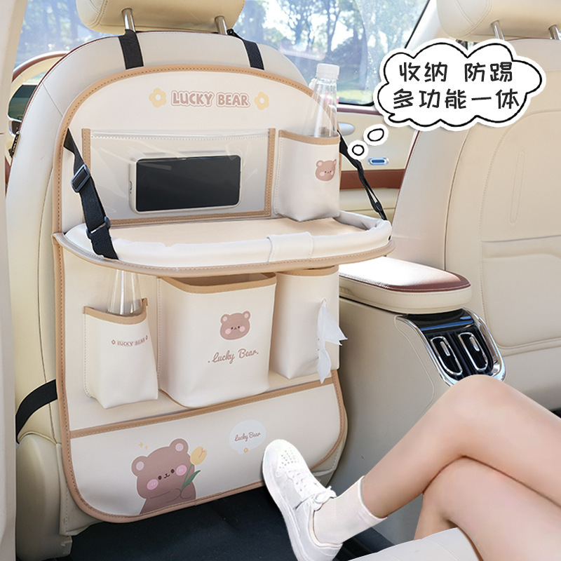 車のシートバックテーブル収納バッグ、クリエイティブな多機能車載ゴミ箱、かわいい漫画風車内収納バッグ|undefined