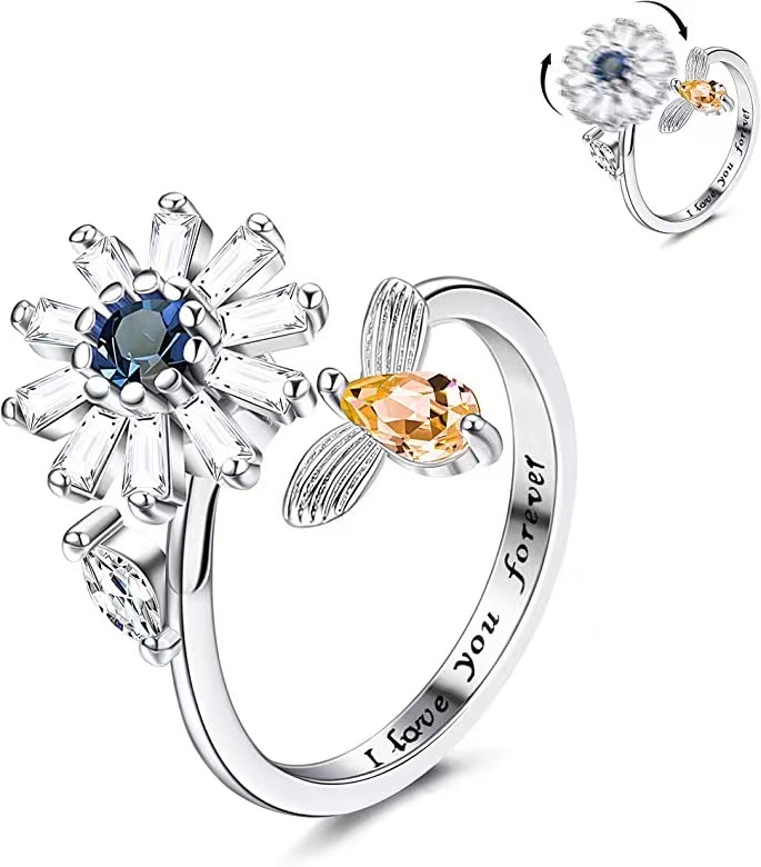 Mode Blume Kupfer Überzug Inlay Zirkon Offener Ring 1 Stück display picture 2