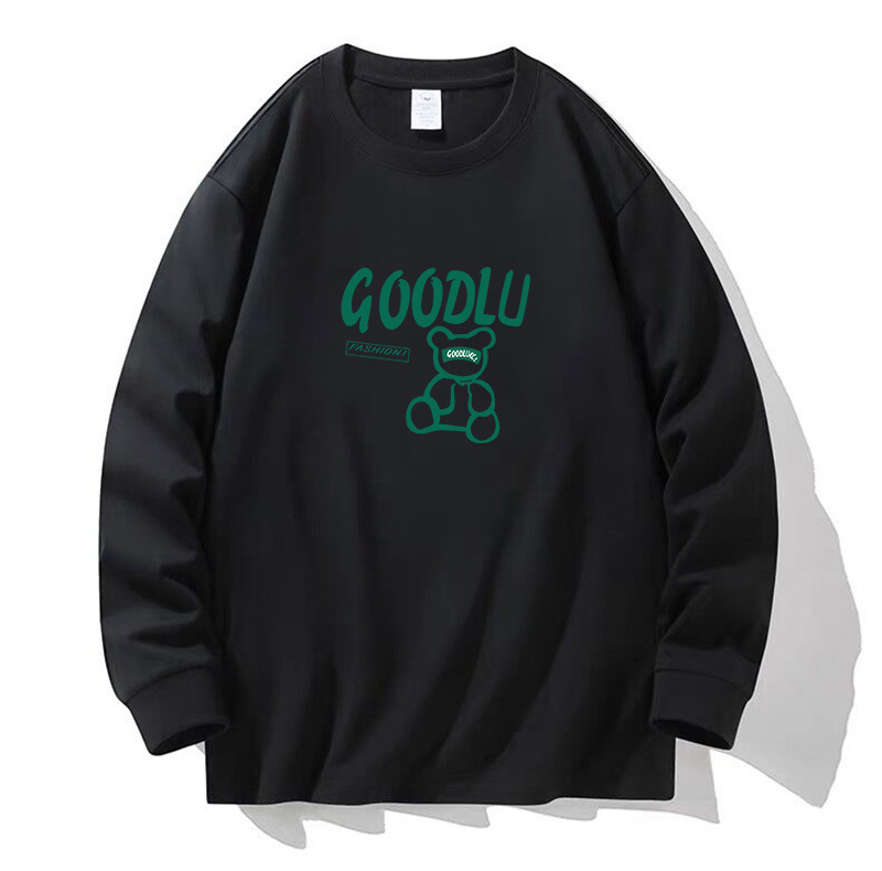 100% algodón pesado de alta calidad 230g de otoño camiseta de manga larga de cuello redondo negro camiseta de base suelta camiseta de mujer