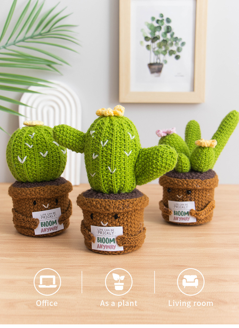 Cross-border hand-woven woolen plant dolls, positive energy card dolls, potted plant desktop ornaments, simulated potted plants pic 5
