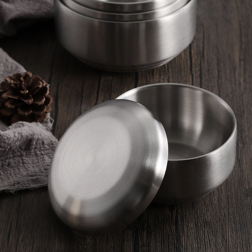 Korean 304 stainless steel bowl with lid, household double-layer insulated soup bowl, children's eating bowl, golden cooking kimchi bowl