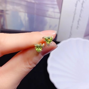 S925 sterling silver natural olivine earrings fashion niche design angle 5 earrings wholesale
